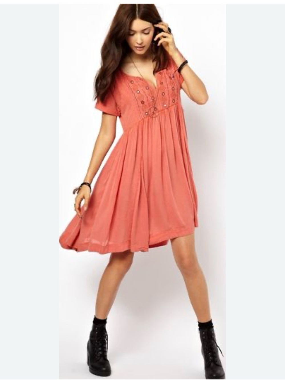 Free People Dress Size Small 100% Cotton Embroidered Flowy Lightweight Boho